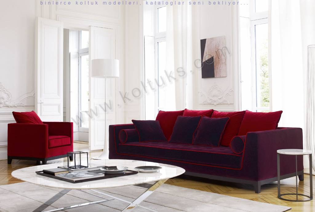 Eflatun Kırmızı Çizgili Kombineli Koltuk Takımı