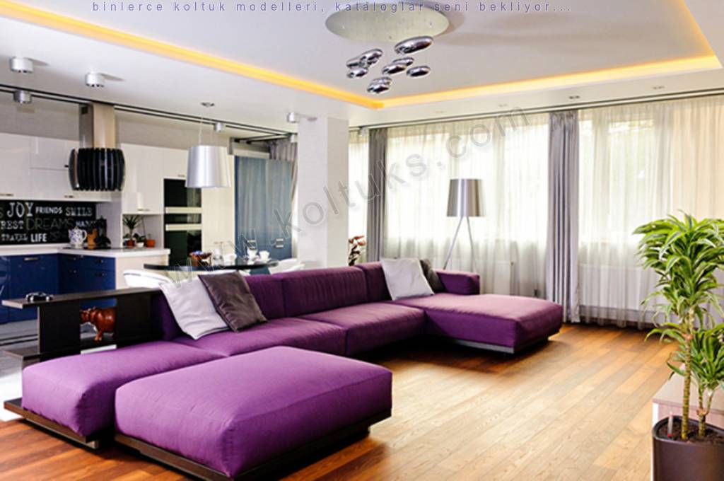 Modern Mor Renk Salon Köşe Koltuk Takımı
