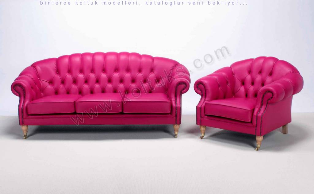 Şık Lüks Pembe Chesterfield Koltuk Takımı