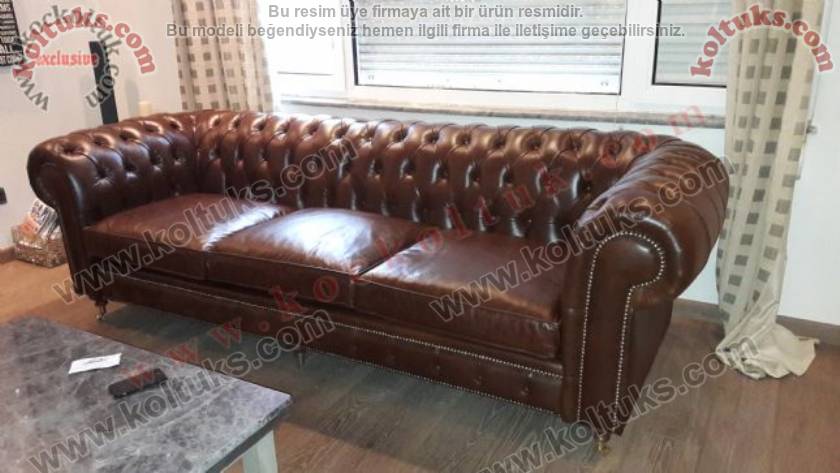 GERÇEK DERİ KUŞTÜYÜ MİNDER CHESTER ÜÇLÜ KOLTUK
