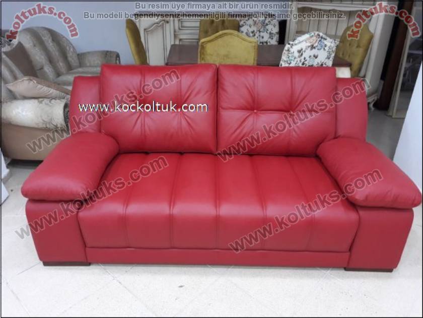 HAKİKİ KIRMIZI DERİ İKİLİ MODERN KOLTUK