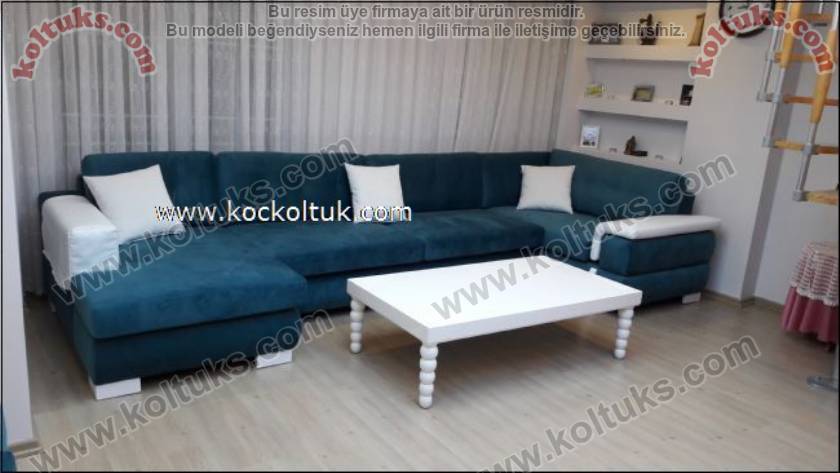 MODERN TURKUAZ TAYTÜYÜ KUMAŞ KÖŞE KOLTUK